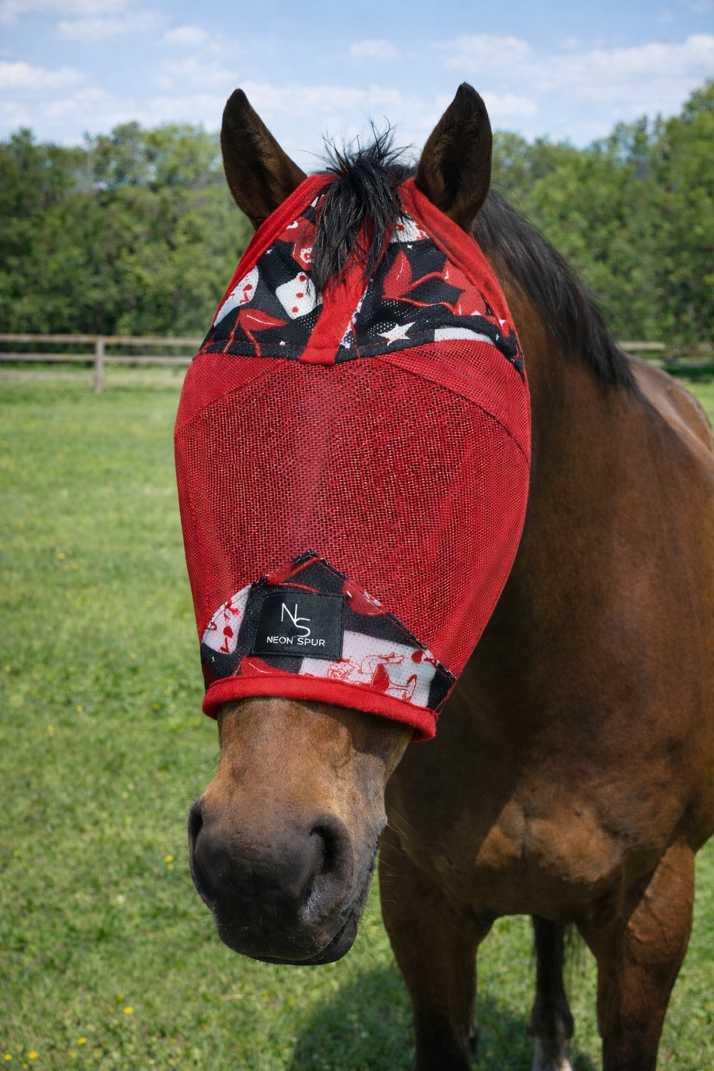 Card Room Cowgirl Horse Fly Mask -Red