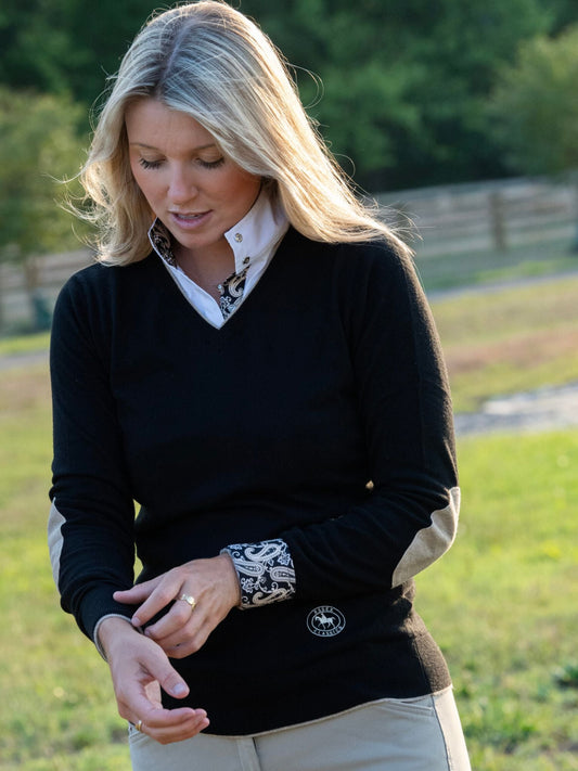 Black with Tan Trey V-Neck Sweater