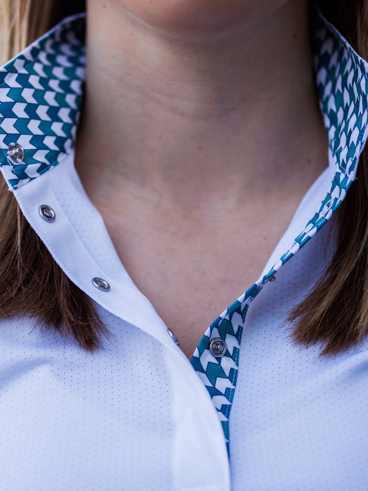 Girls "Luna II" Forest Green with Geometric Short Sleeve Performance Show Shirt