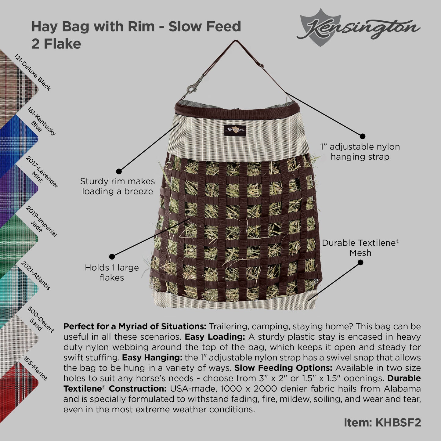 Slow Feed Hay Bag with Easy Load Rim - 2 Flake Capacity