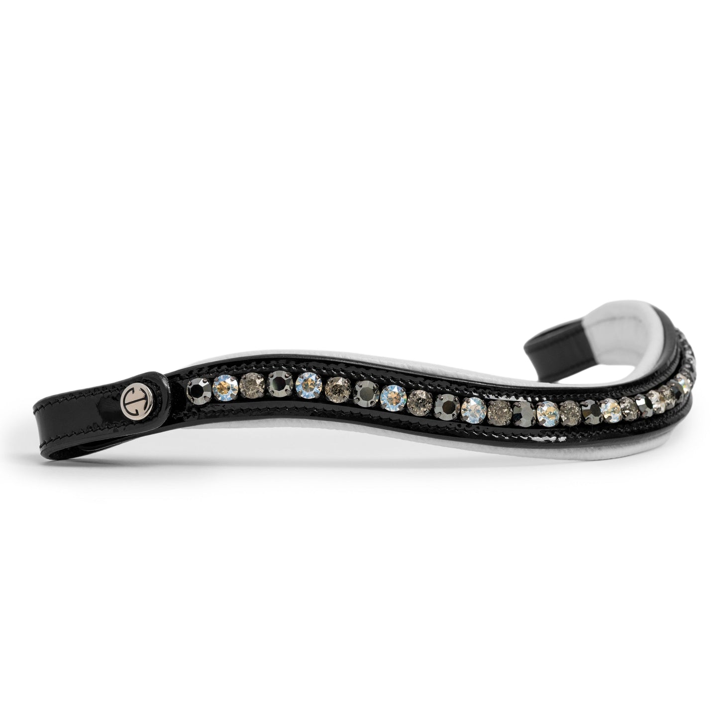 ❄️ Mont Blanc Black Patent Leather Snaffle Bridle With White Padding & Removable Flash