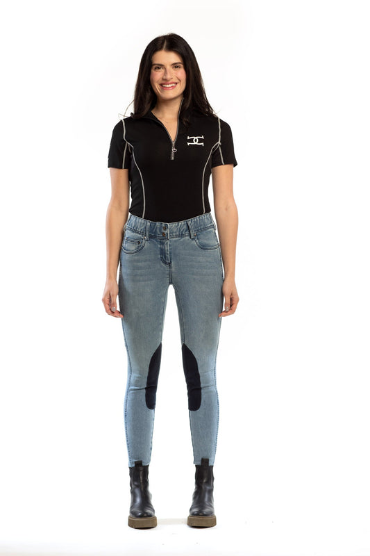 NEW Equestrian Jean - Knee Patch with Cell Phone Pocket - Faded Blue