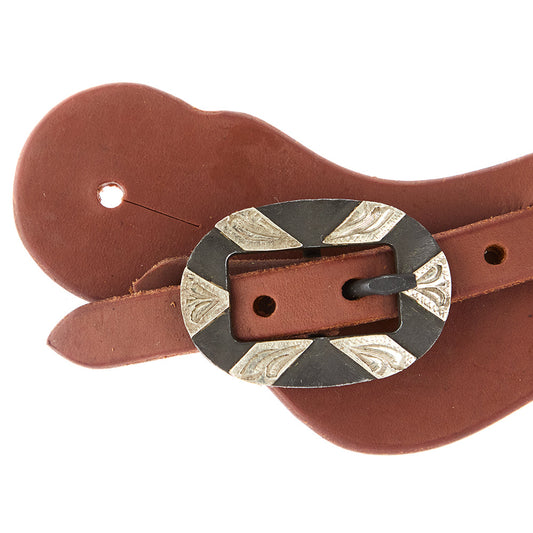 Ladies Youth Heavy Oiled Cowboy Spur Straps With Oval Silver Bar Buckles