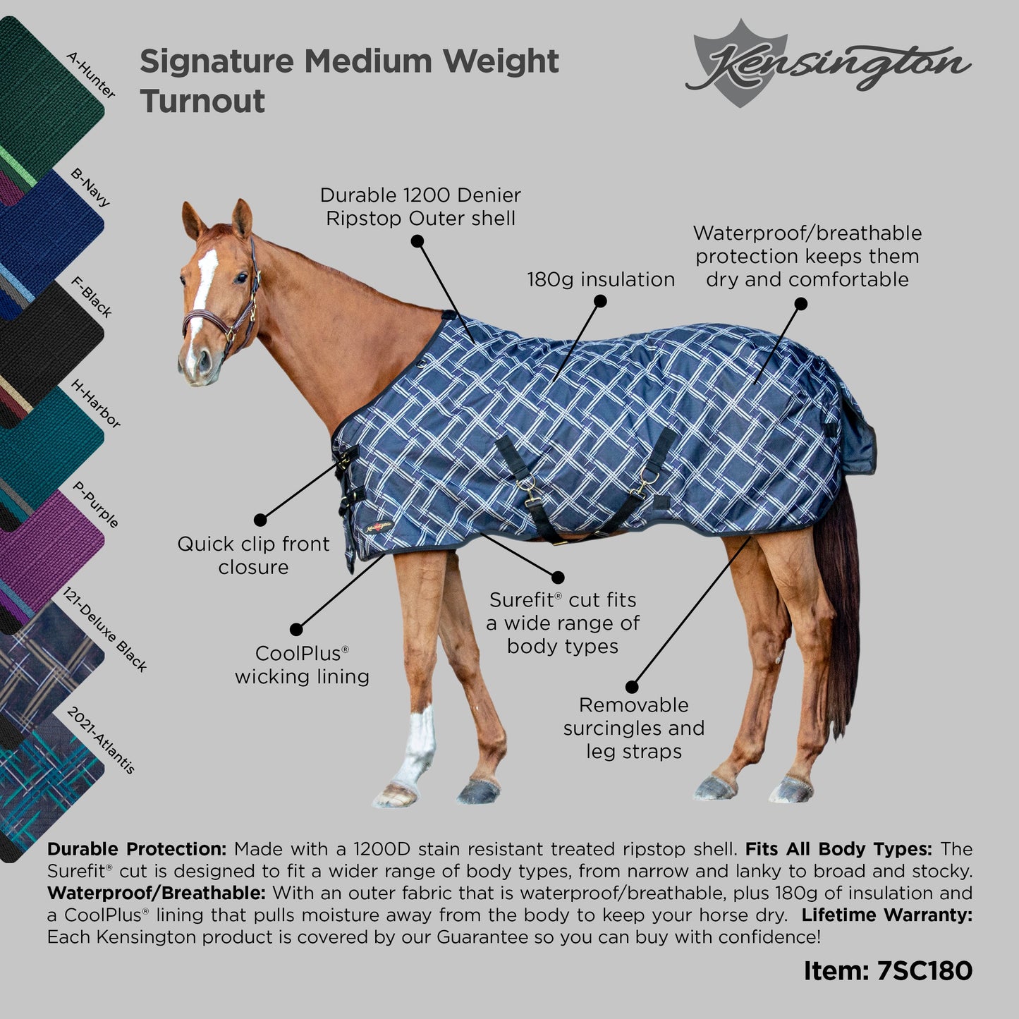 1200D Midweight 180g Horse Winter Turnout Blanket - Waterproof & Breathable