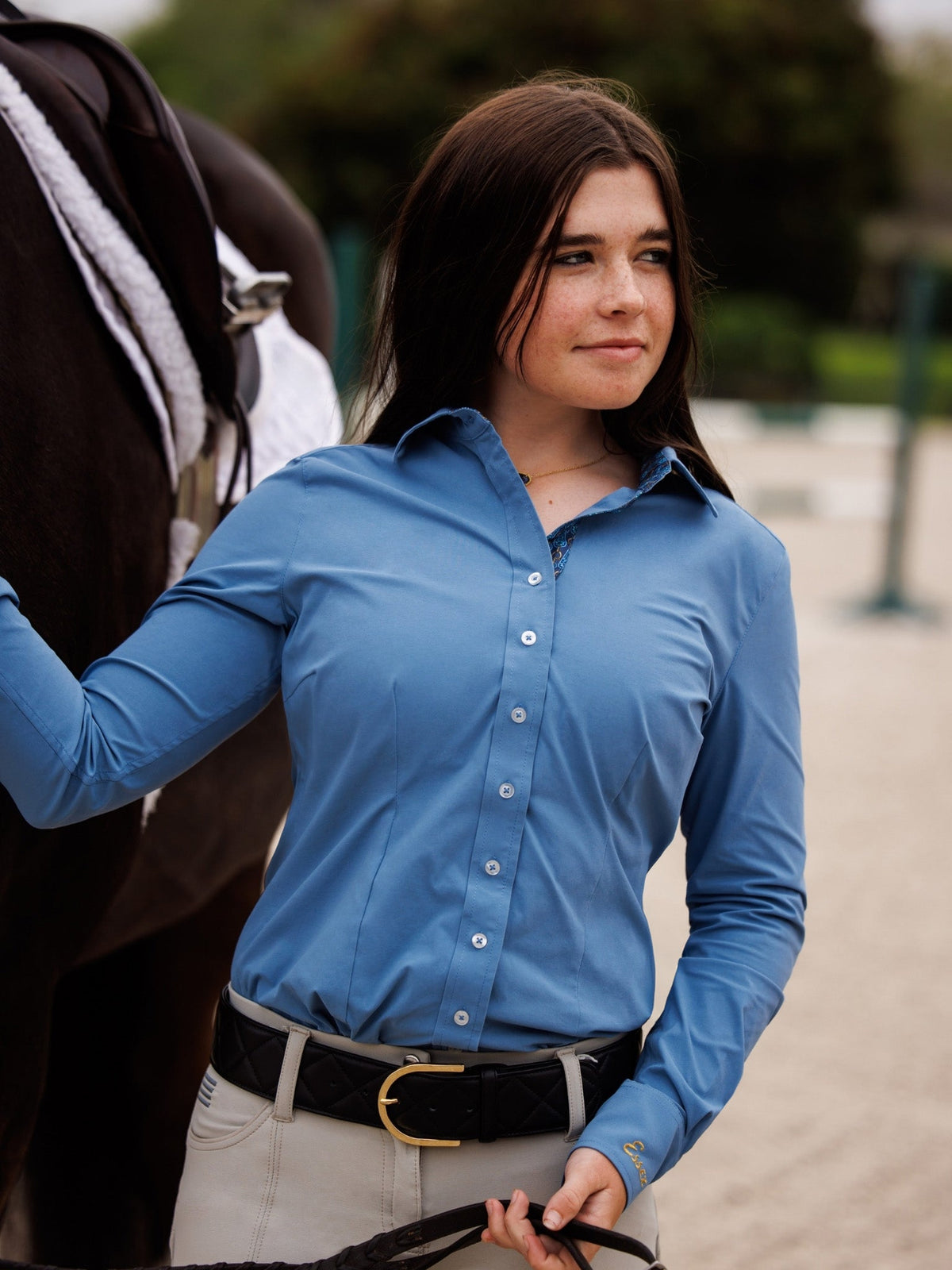 Dora II Schooling Shirt - Blue with Golden Snaffle Trim