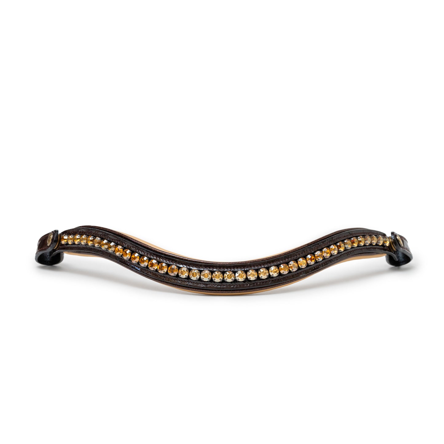 The Vienna Brown Patent Leather Snaffle Bridle with Bronze Golden Sparkle Piping