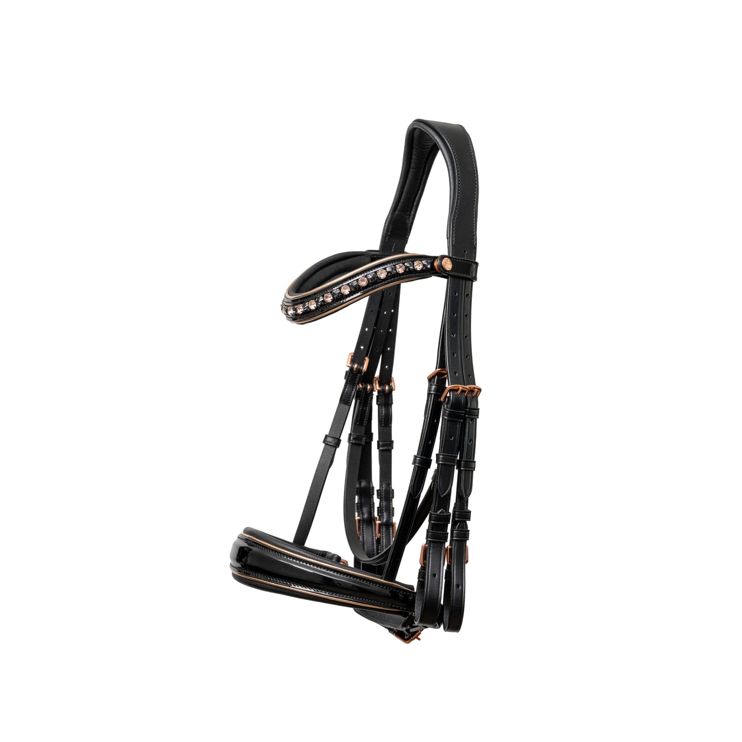 LIMITED EDITION: Aurelia Black Patent & Rose Gold Double Bridle