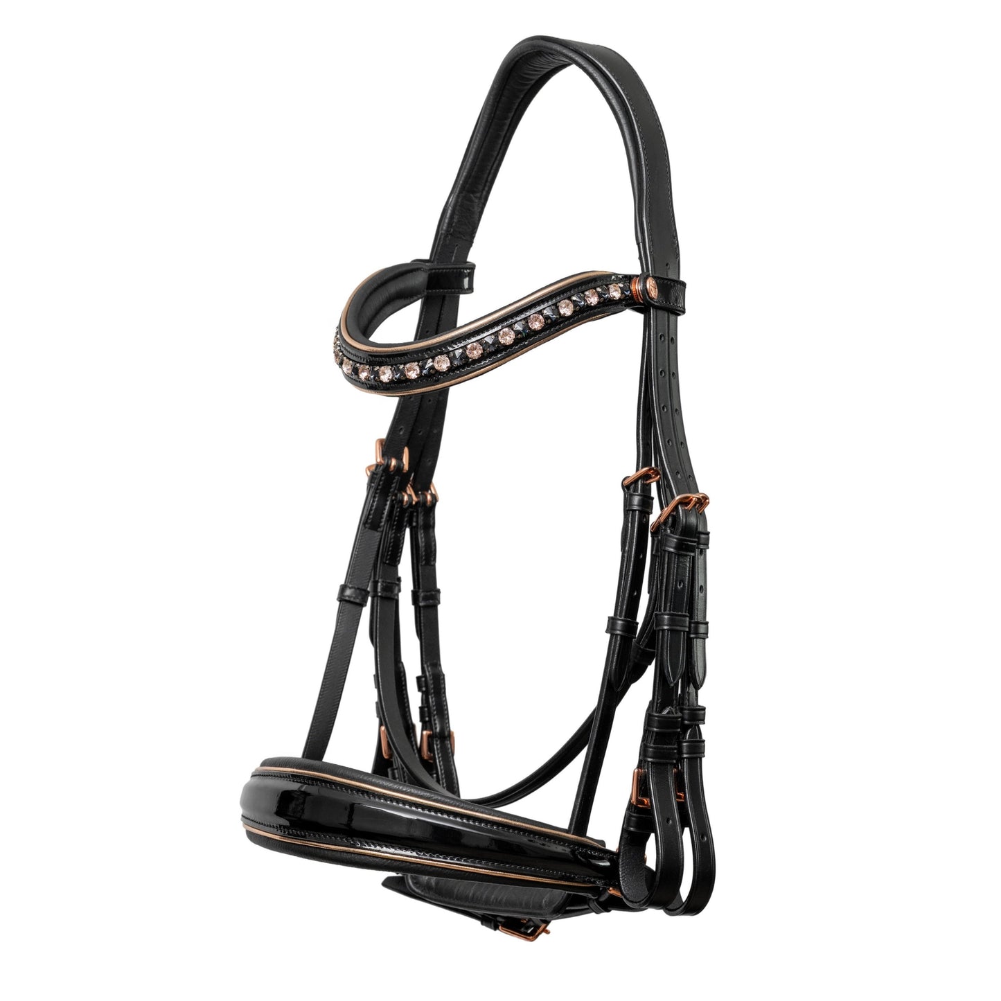 LIMITED EDITION: Aurelia Black Patent & Rose Gold Double Bridle