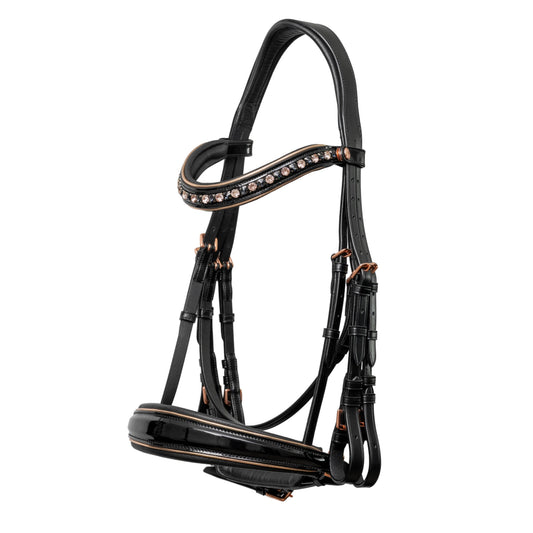 LIMITED EDITION: Aurelia Black Patent & Rose Gold Double Bridle