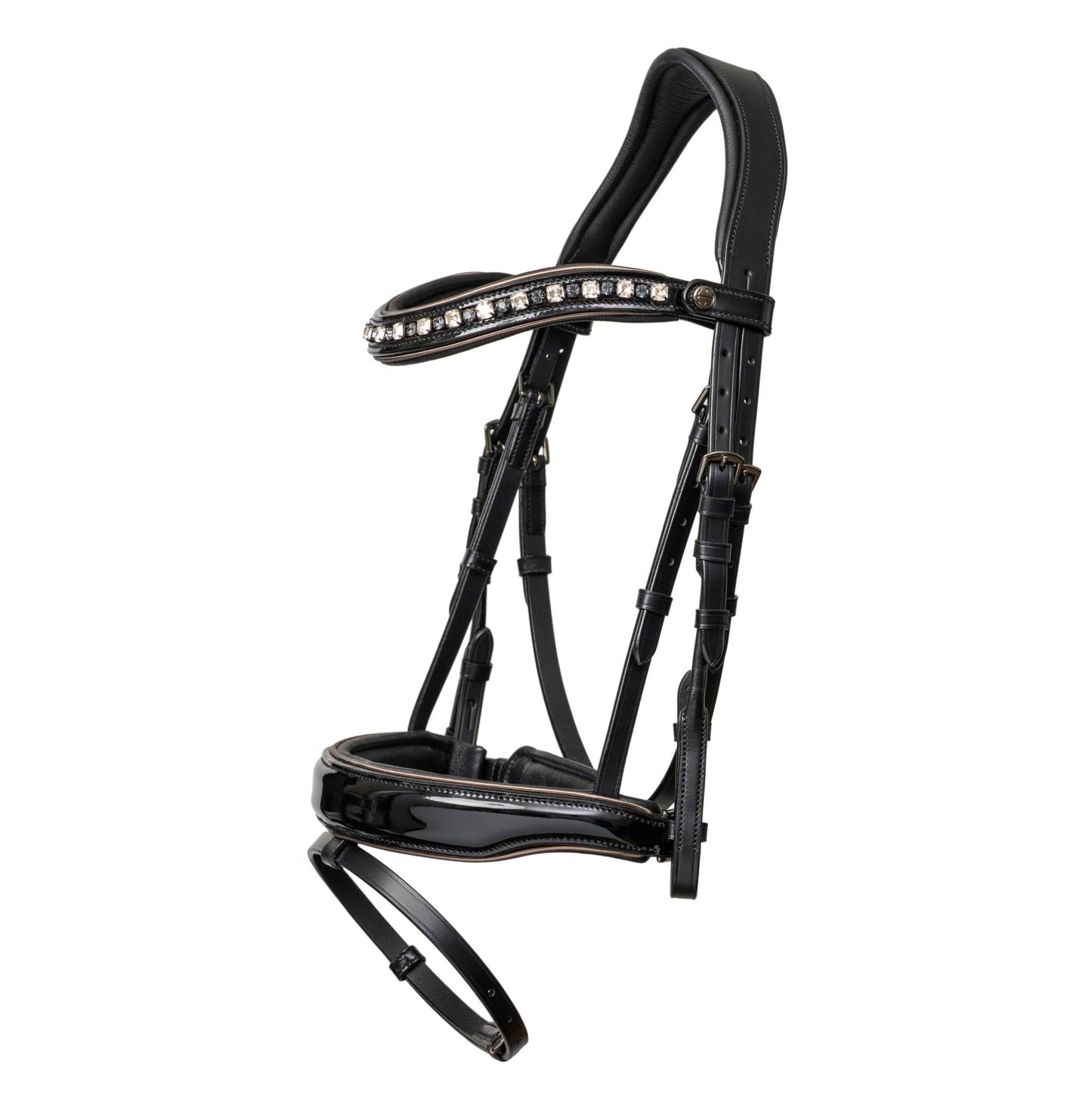 Ocala Black Patent Leather Snaffle Bridle With Removable Flash