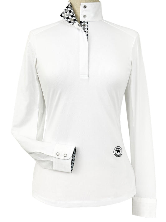 Geometric Ladies Talent Yarn Straight Collar Long Sleeve Show Shirt - Black