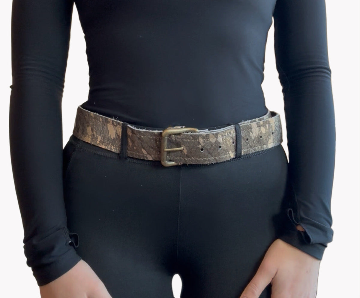 Silver & Stardust Hair-on-Hide Silver Metallic Genuine Leather Belt -Universal Fit ￼
