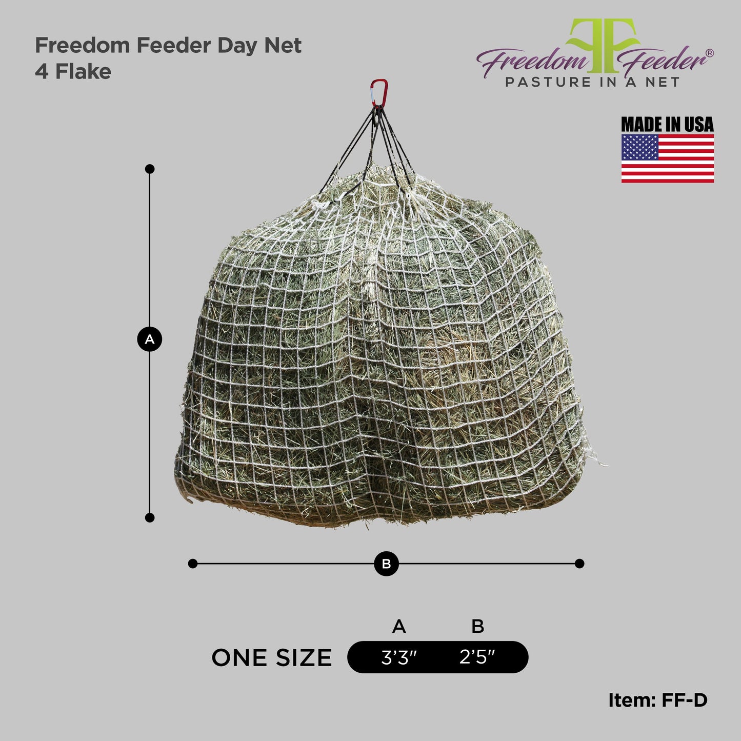Freedom Feeder Day Net - Slow Feed Hay Net - 4 Flake - 3 Size Mesh Options