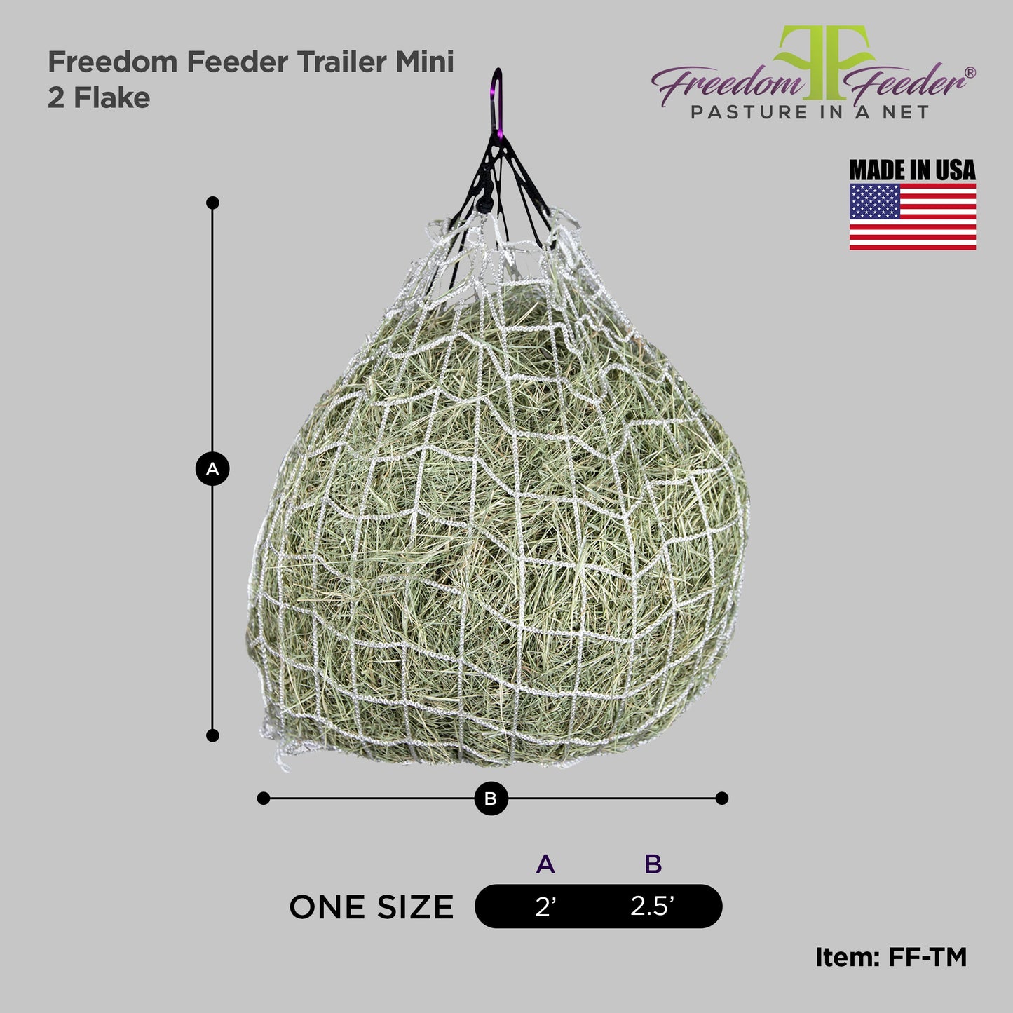 Freedom Feeder Trailer/Mini Hay Net - Slow Feed Hay Net - 2 Flake  - 3 Size Mesh Options