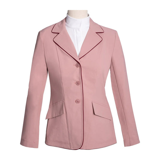 Grand Prix Ladies EQJ 3 Button Show Coat, Rose with Burgundy Piping