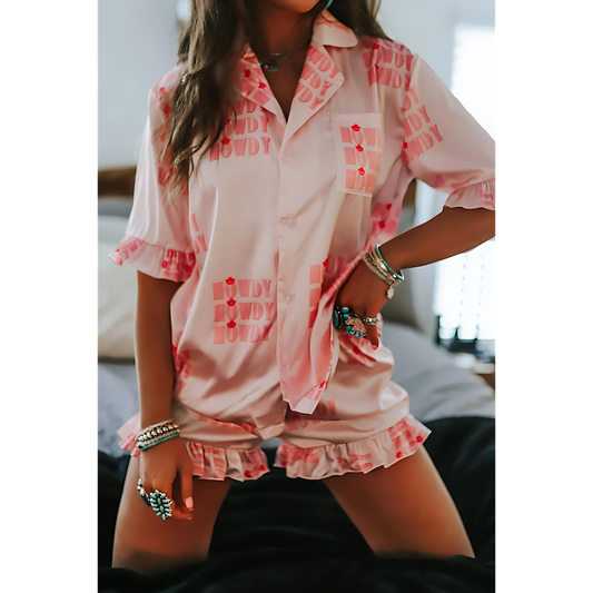 Pink Howdy Pajama Ruffle Shorts Set