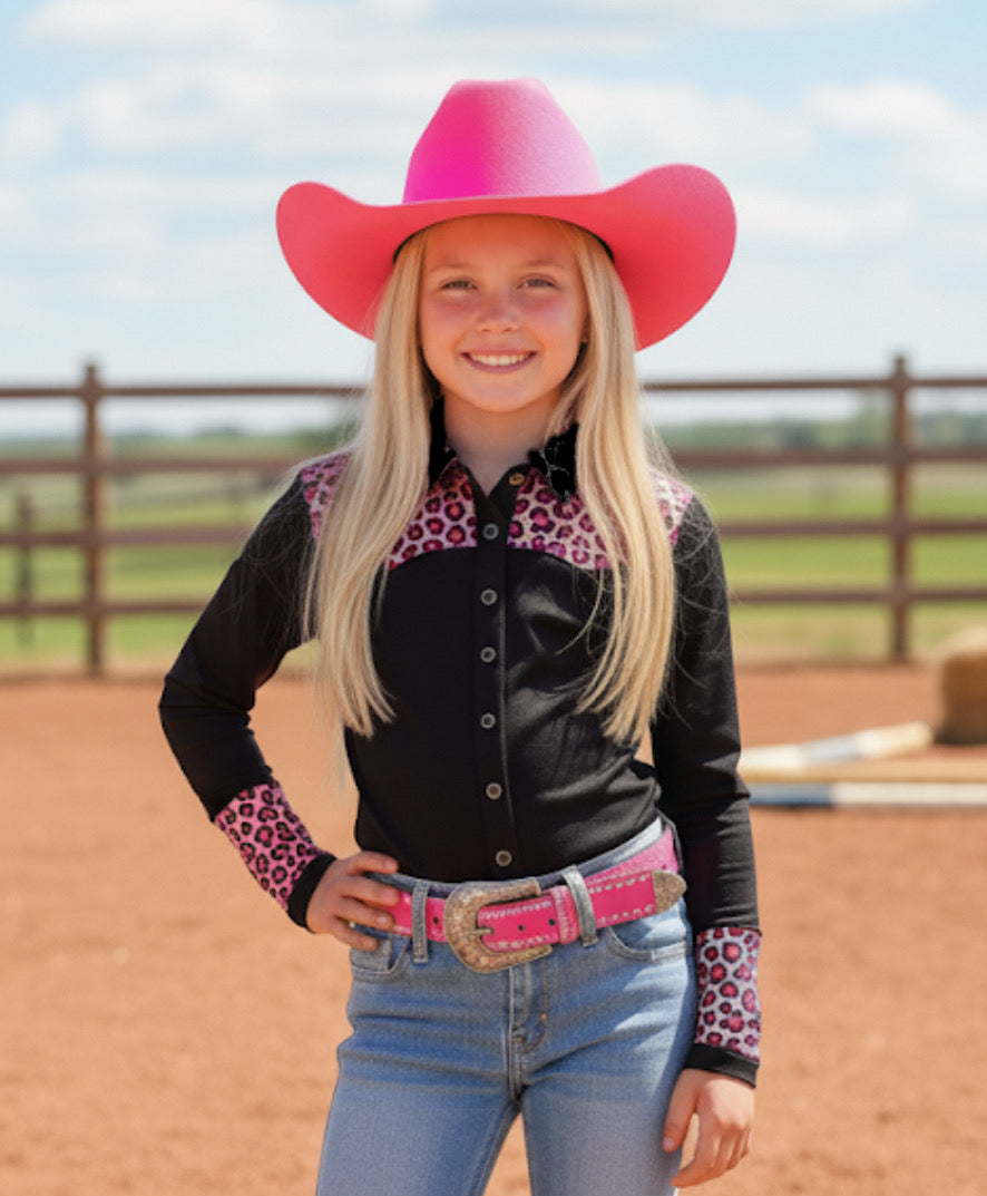 Catty Cowgirl Western Pearl Snap Girls Rodeo Shirt