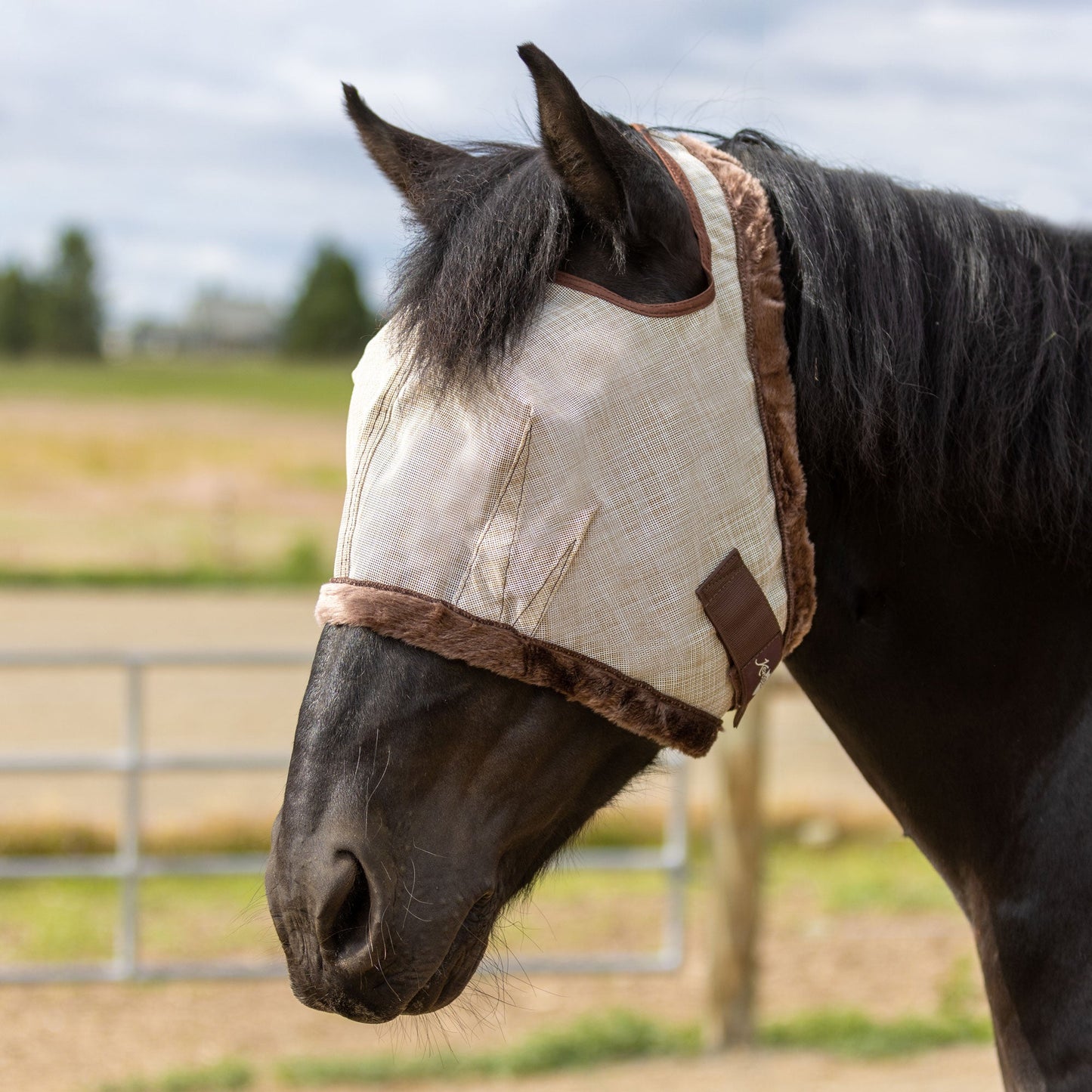 Draft Horse Fly Mask with Fleece Trim & 73% UV Protection - Open Top Design
