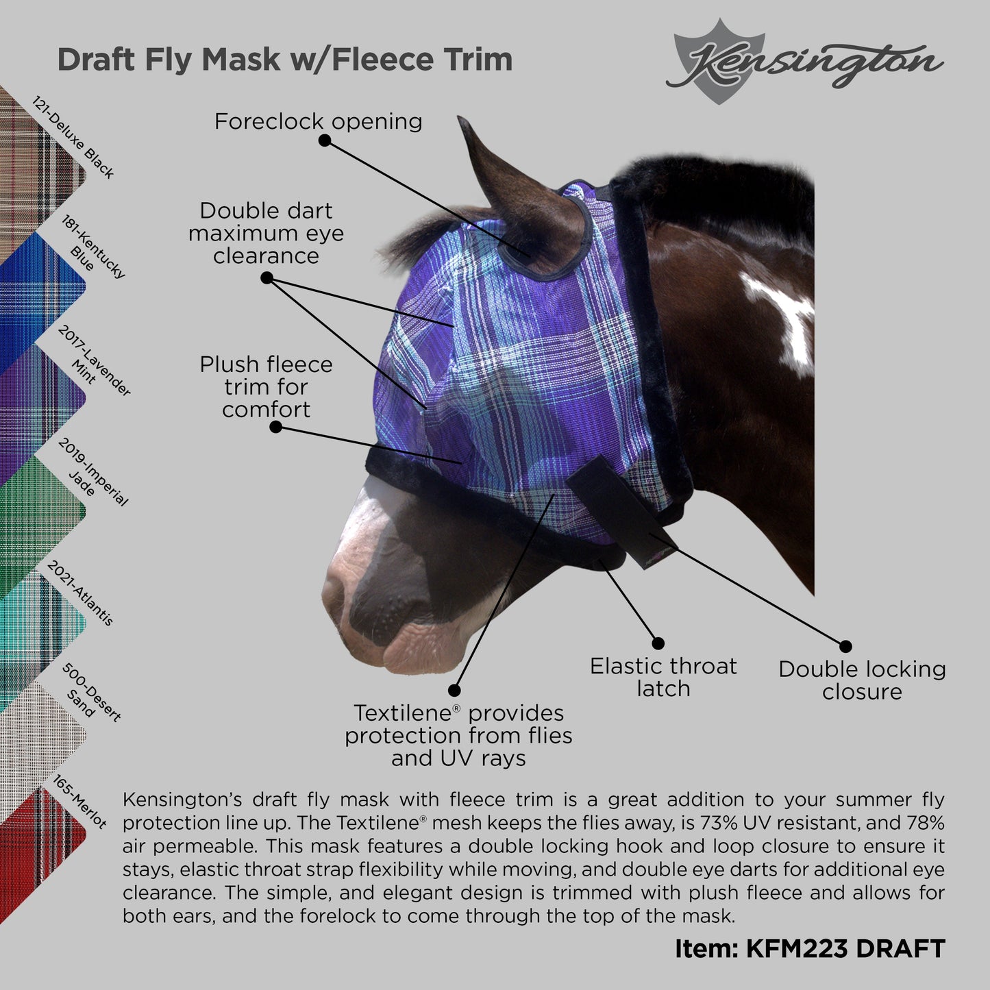 Draft Horse Fly Mask with Fleece Trim & 73% UV Protection