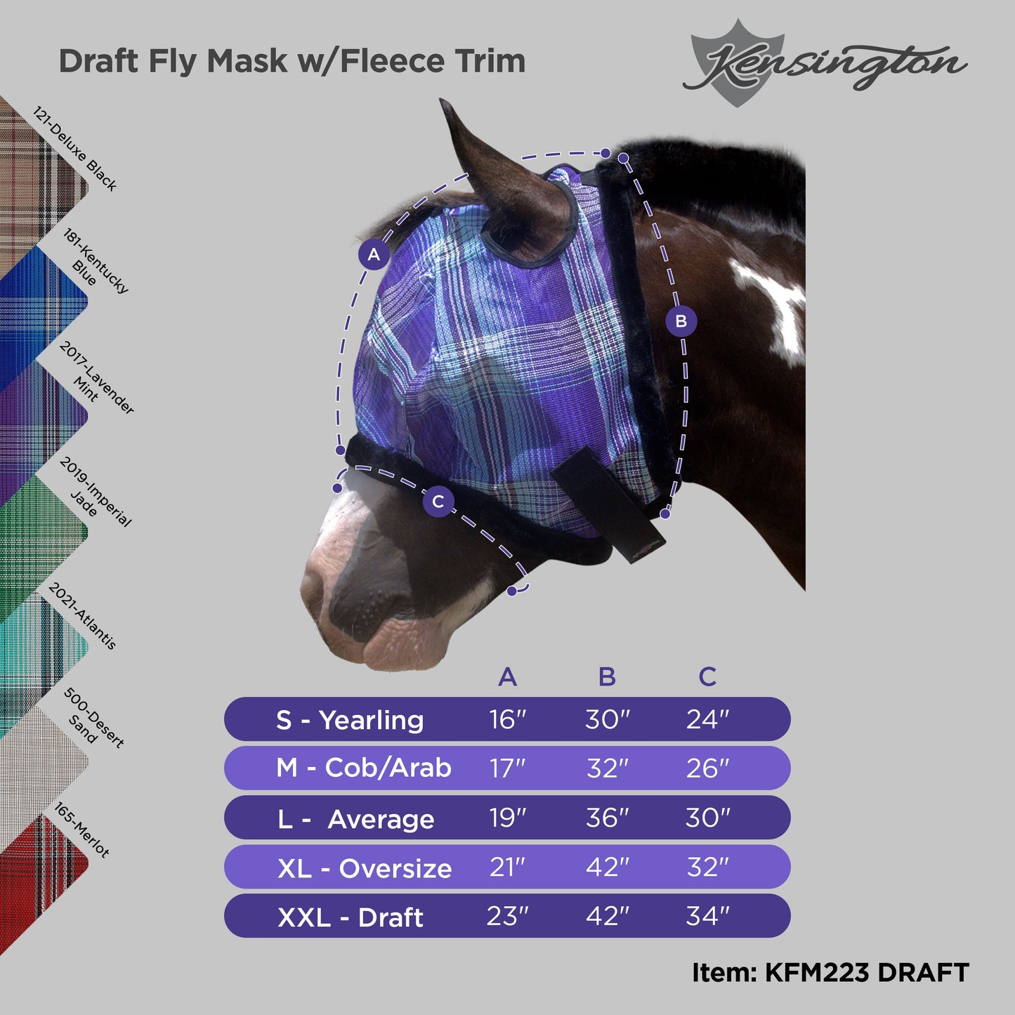 Draft Horse Fly Mask with Fleece Trim & 73% UV Protection