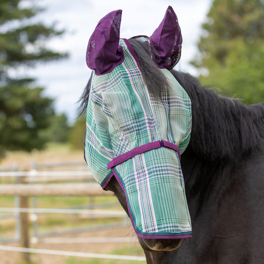 Draft Horse Fly Mask with Long Nose, Ears & 73% UV Protection