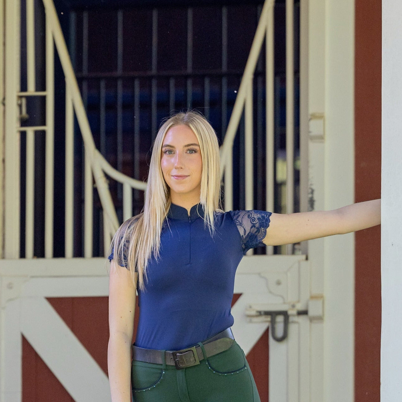 Tara Short Sleeve Lace Competition Shirt - Navy