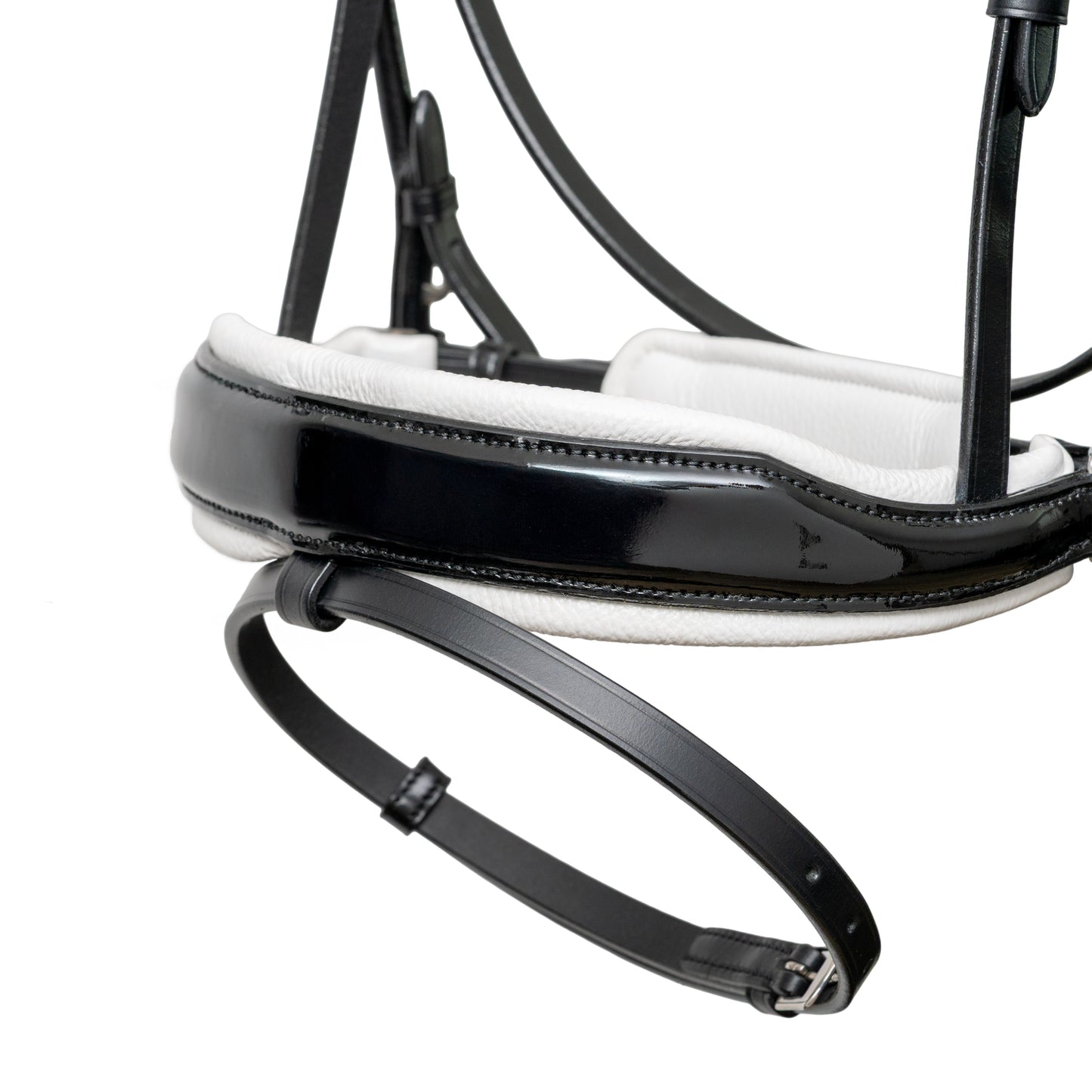 ❄️ Mont Blanc Black Patent Leather Snaffle Bridle With White Padding & Removable Flash