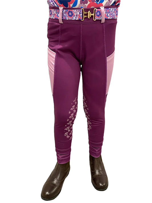 Belle and Bow Fleece Tights- Plum/rose