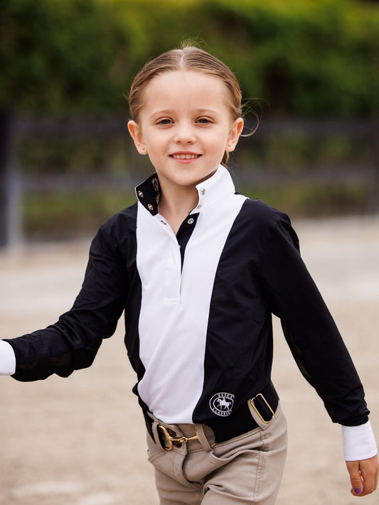 Girls "Luna II" Black Self-Trim Long Sleeve Performance Show Shirt