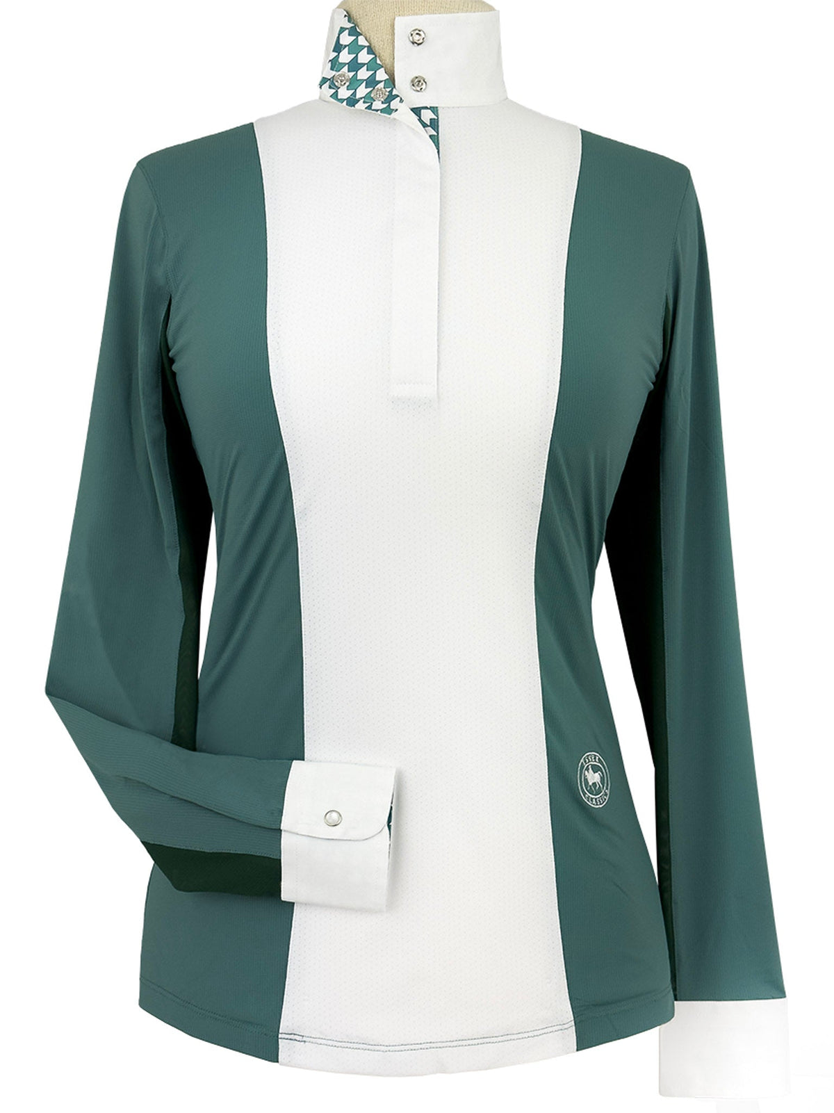 Girls "Luna II" Forest Green with Geometric Long Sleeve Performance Show Shirt