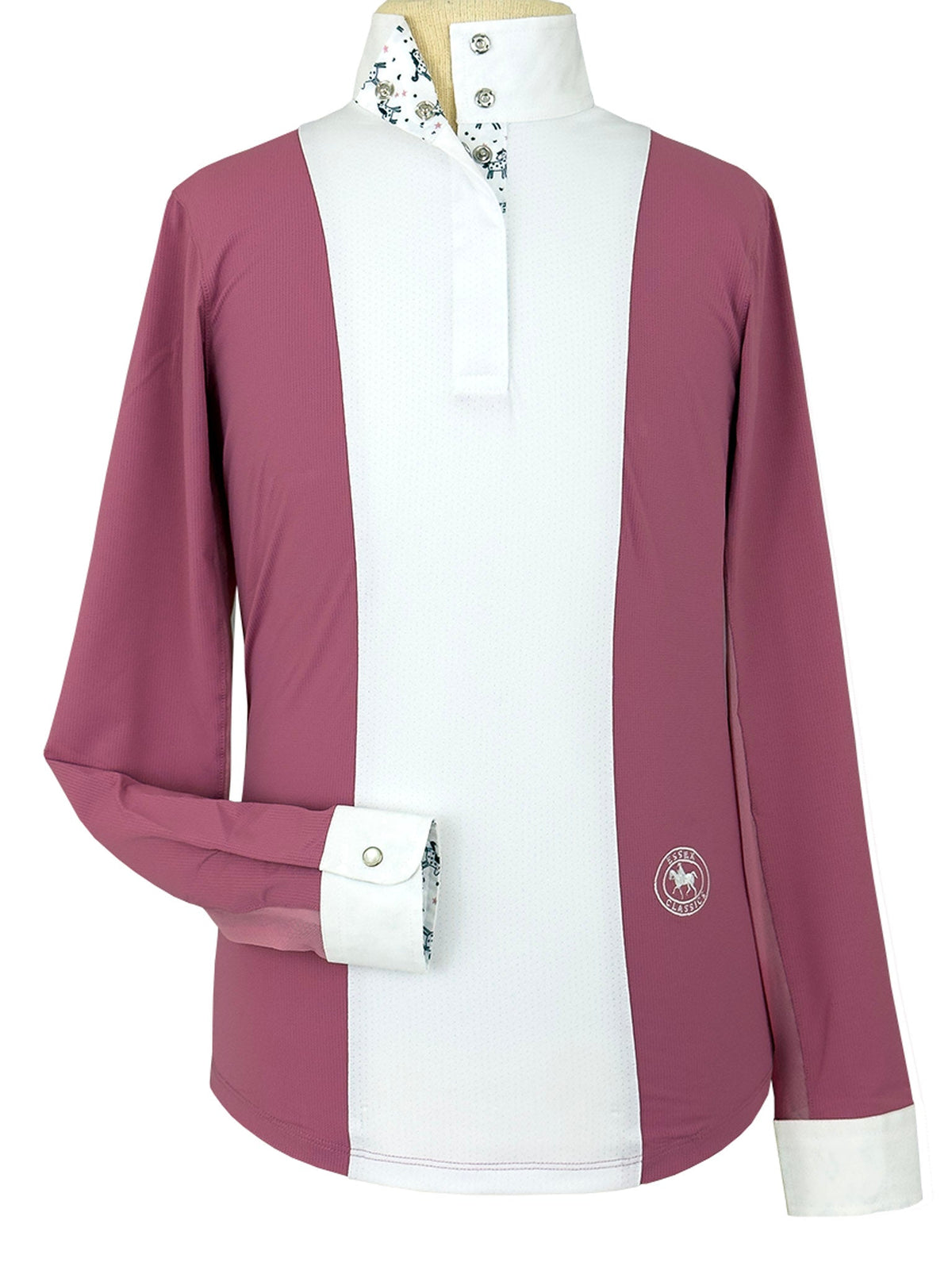 Girls "Luna II" Dark Pink with Unicorns Long Sleeve Performance Show Shirt