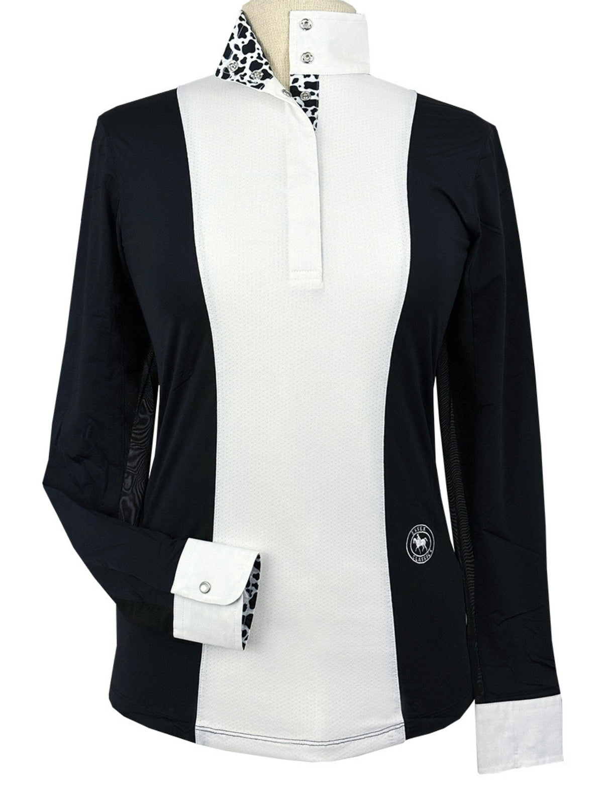 Girls "Luna II" Black with Cows Long Sleeve Performance Show Shirt