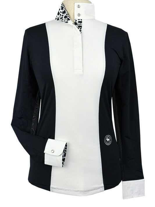 Girls "Luna II" Black with Cows Long Sleeve Performance Show Shirt