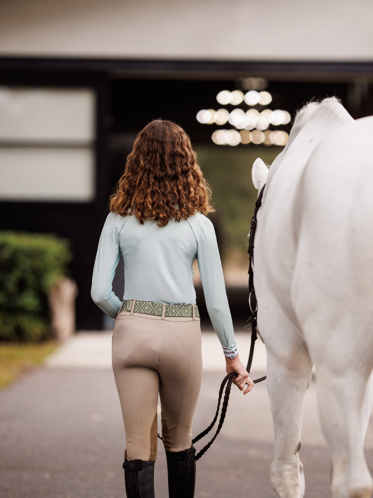 Girls "Luna II" Seafoam with Hunter Derby Long Sleeve Performance Show Shirt