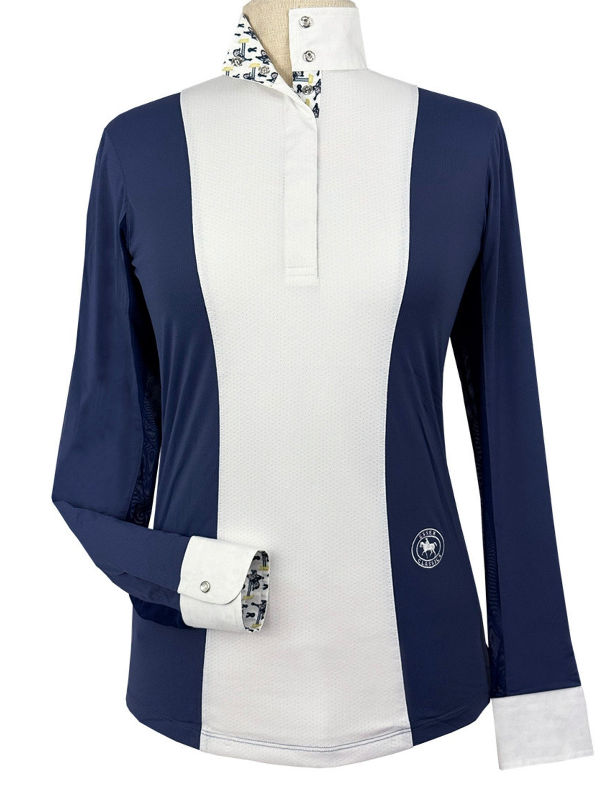 Girls "Luna II" Marine Blue with Blue Ribbon Winner Long Sleeve Performance Show Shirt