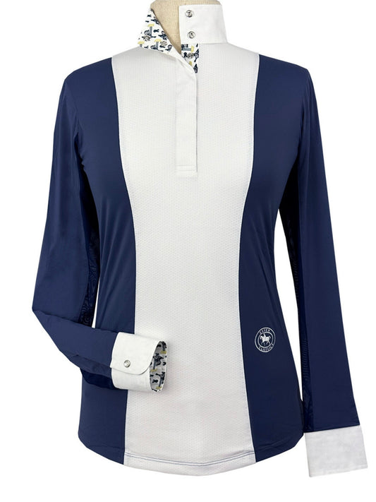 Girls "Luna II" Marine Blue with Blue Ribbon Winner Long Sleeve Performance Show Shirt