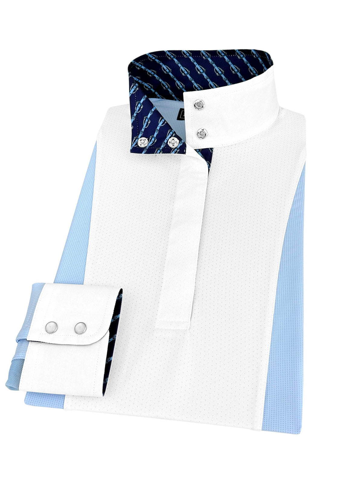 Girls "Luna II" Light Blue Long Sleeve Performance Show Shirt with Blue Checks Trim