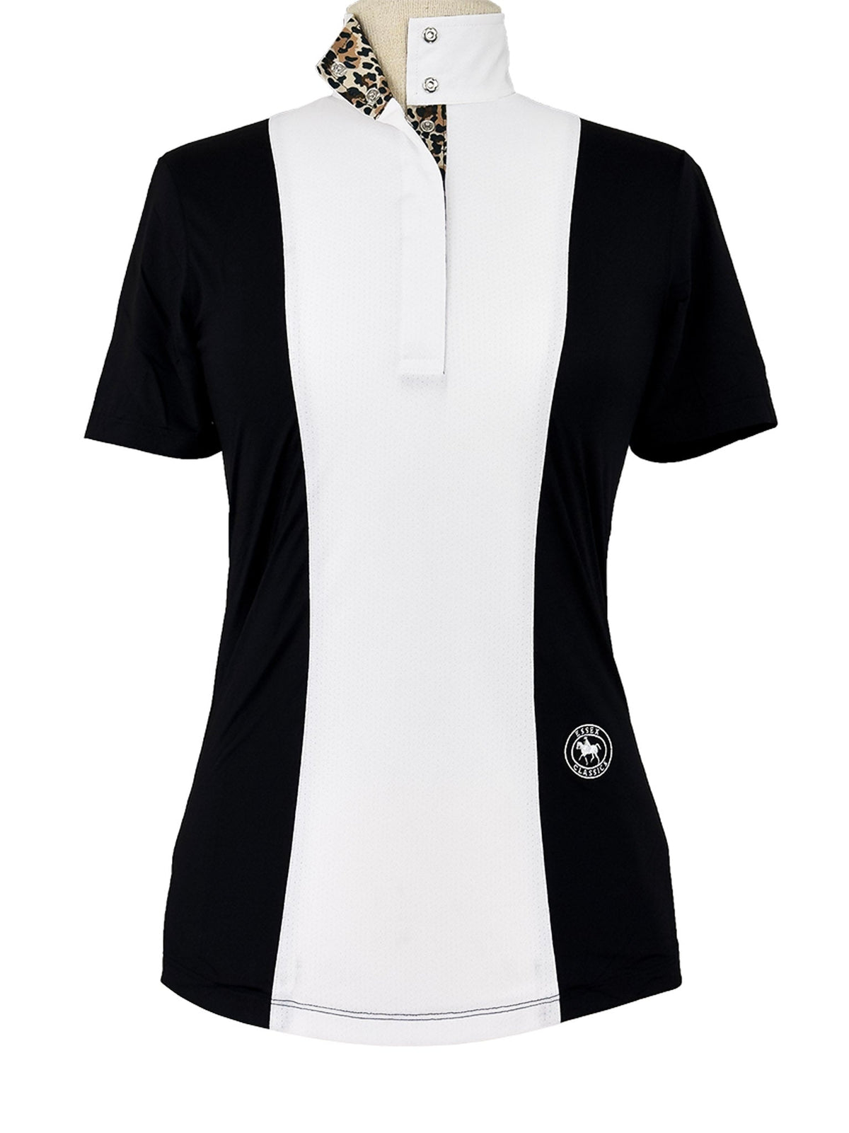 Ladies "Luna II" Black with Leopard Short Sleeve Performance Show Shirt