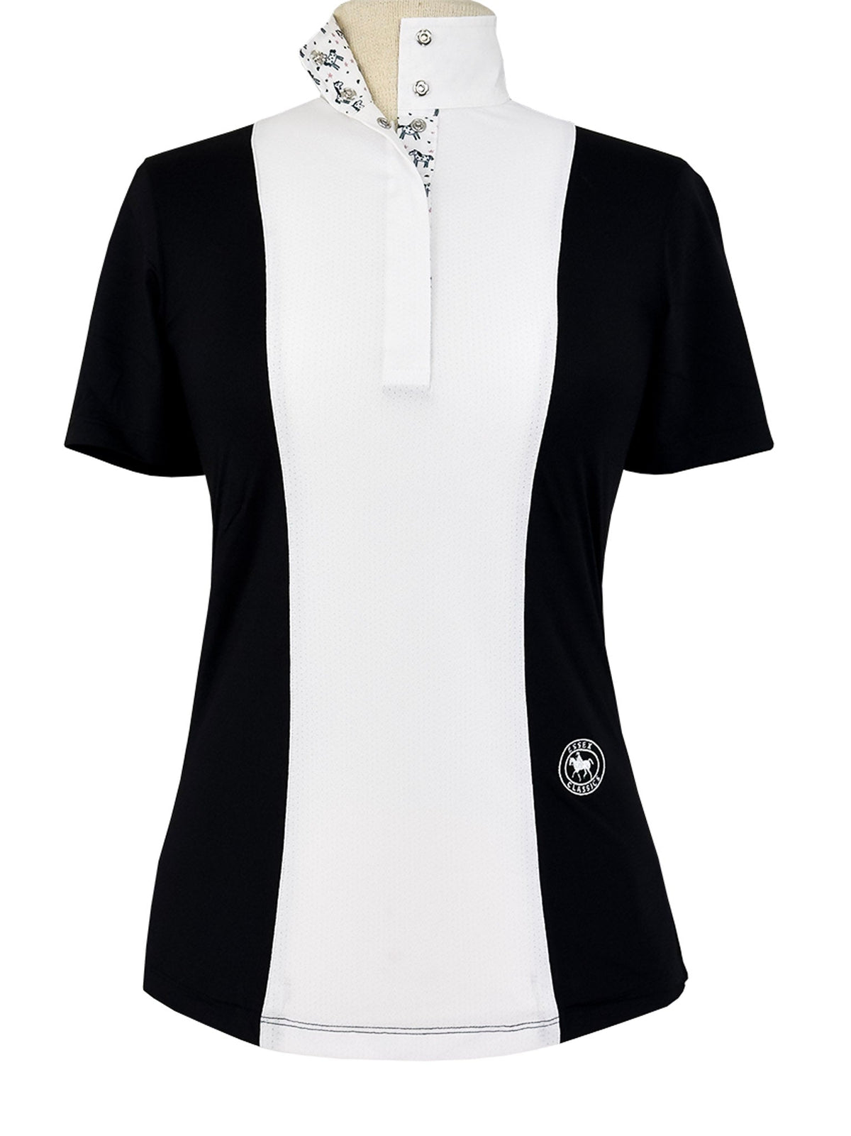 Ladies "Luna II" Black with Unicorns Short Sleeve Performance Show Shirt