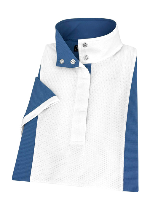 Girls "Luna II" Blue Self-Trim Short Sleeve Performance Show Shirt