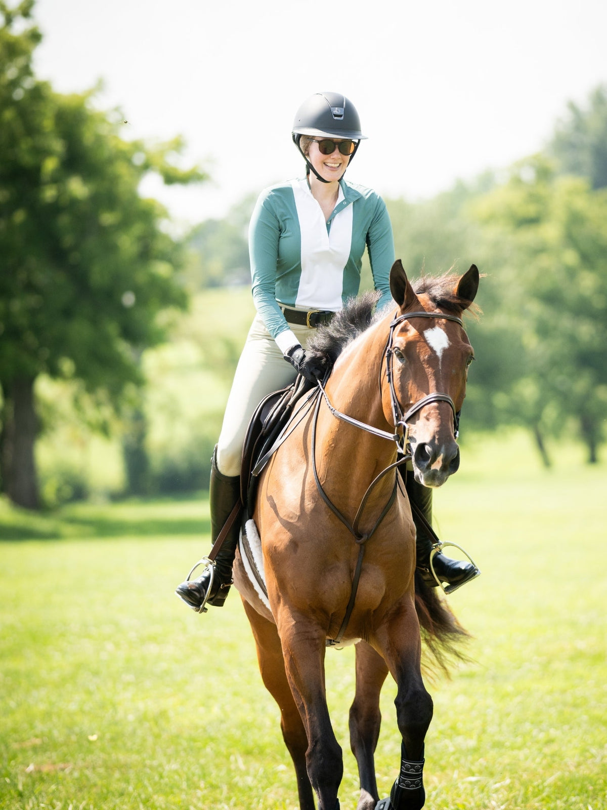 Ladies "Luna II" Forest Green Self-Trim Long Sleeve Performance Show Shirt
